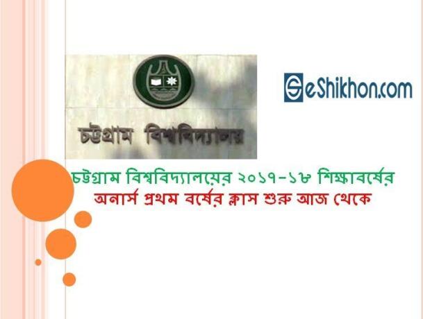 চট্টগ্রাম বিশ্ববিদ্যালয়ের ২০১৭-১৮ শিক্ষাবর্ষের অনার্স প্রথম বর্ষের ক্লাস শুরু আজ থেকে
