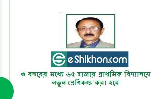 ৩ বছরের মধ্যে ৬৫ হাজার প্রাথমিক বিদ্যালয়ে নতুন শ্রেণিকক্ষ করা হবে