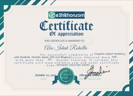 Certificate for User Abu Ishak Roholla
