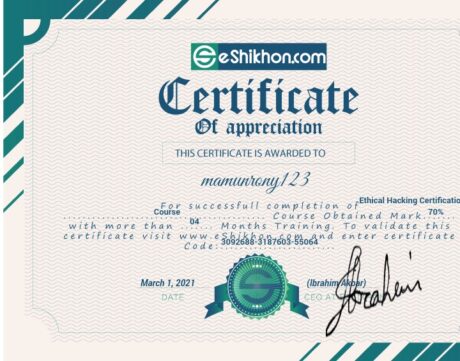 Certificate for User mamunrony123