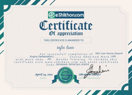 Certificate for User rafia tonu