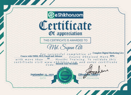 Certificate for User Md. Sopan Ali