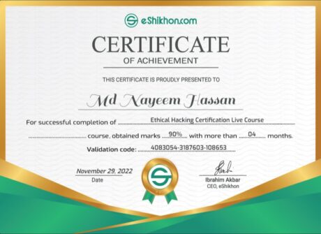 Certificate for User Md nayeem Hassan