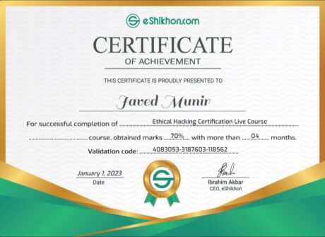 Certificate for User Javed Munir