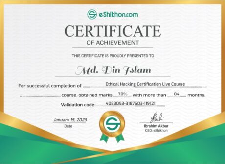 Certificate for User Md. Din islam
