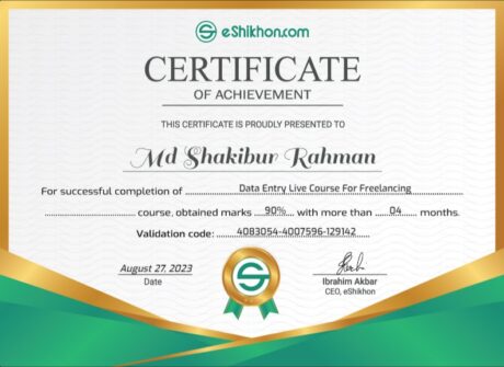 Certificate for User Md Shakibur Rahman