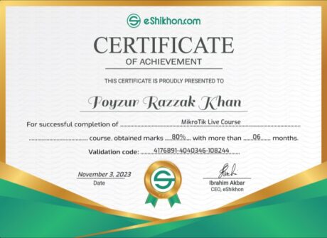 Certificate for User Foyzur Razzak Khan