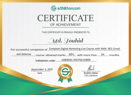 Certificate for User Md. Touhid