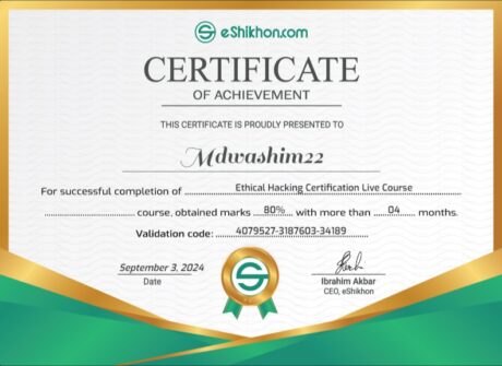 Certificate for User mdwashim22